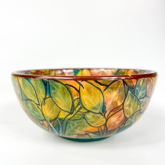 Orvieto Italy Loredana Molio Hand-Painted Bowl Colorful Leaves - Picture 3 of 7